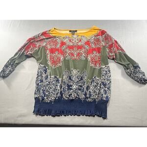 Style & Co Women’s Paisley Baroque Print Smocked Hem Peasant Blouse Multicolor M